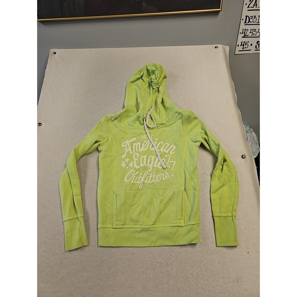 American‎ Eagle Outfitters Womens XS Green Hoodie Sweatshirt Neon Spellout Y2k
